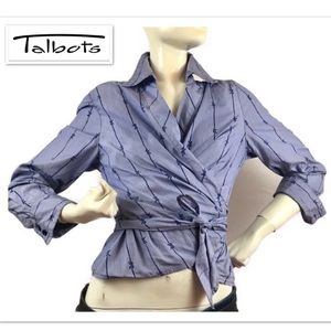 Talbots wrap stripped long sleeve shirt bow